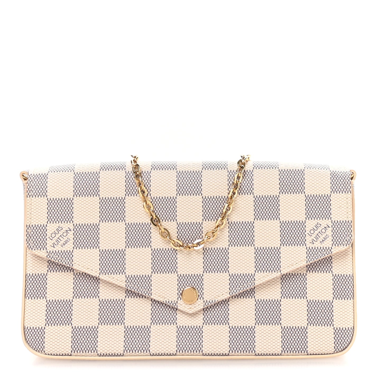 Damier Azur Pochette Felicie Chain Wallet Rose Ballerine