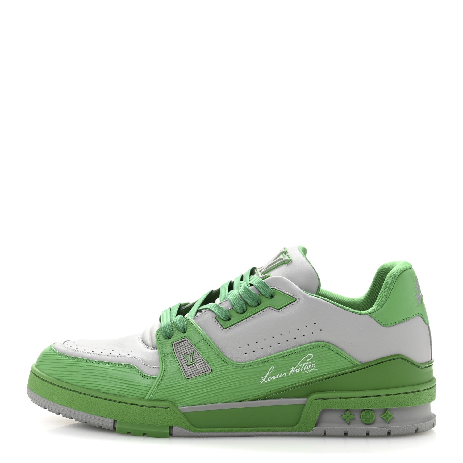 Louis Vuitton Calfskin Epi Mens LV Trainer Sneakers 11 Green Grey 1 of 9