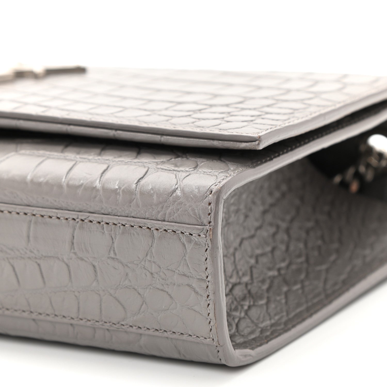 Saint Laurent Calfskin Crocodile Embossed Medium Classic Monogram Kate Tassel Satchel Fog 10 of 10
