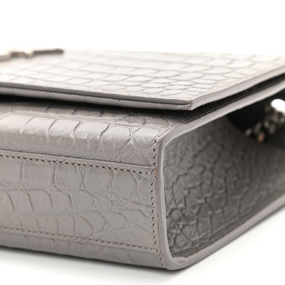 Saint Laurent Calfskin Crocodile Embossed Medium Classic Monogram Kate Tassel Satchel Fog 10 of 10