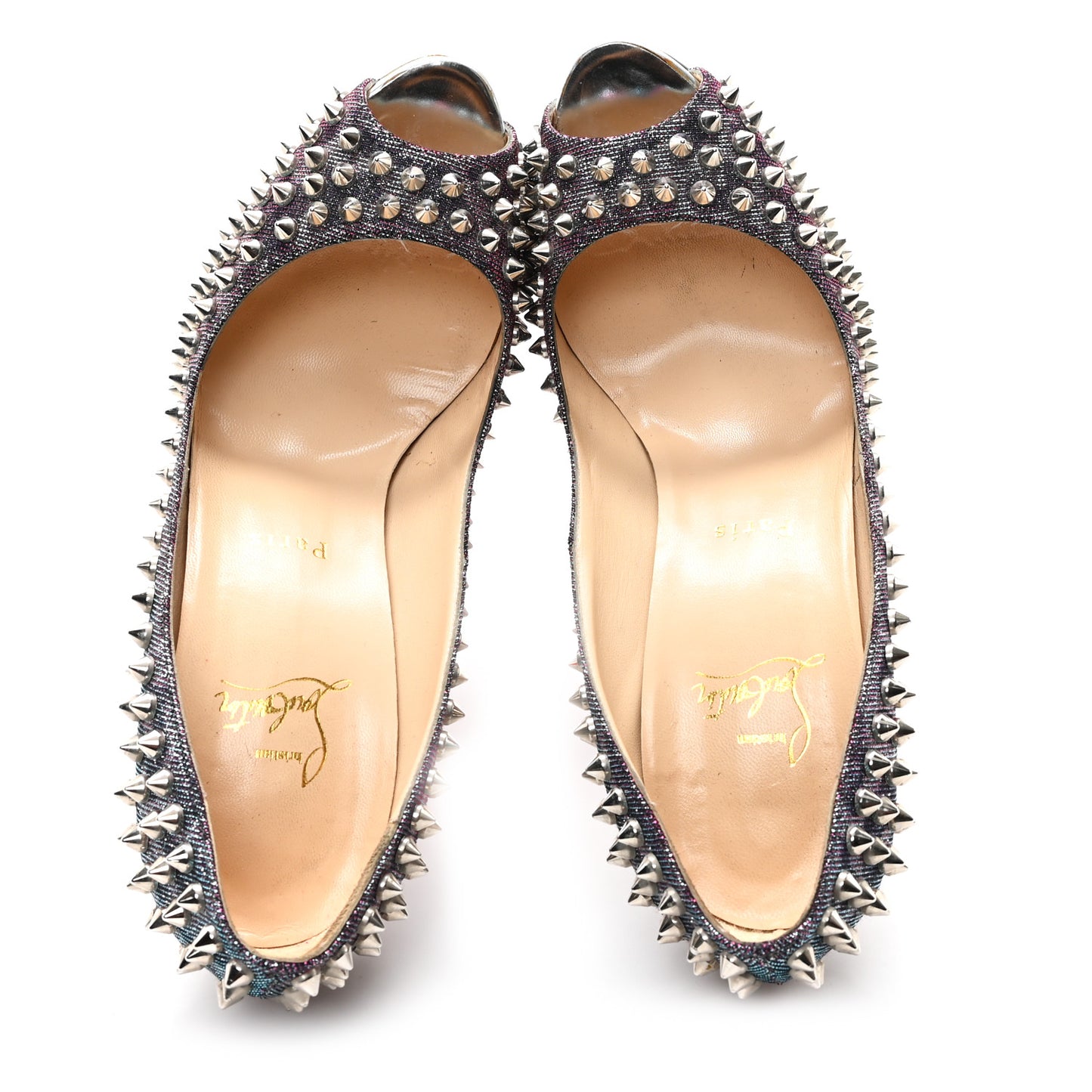 Lame Satin Lady Peep Spikes 150 Pumps 39 Turquoise Violet Silver
