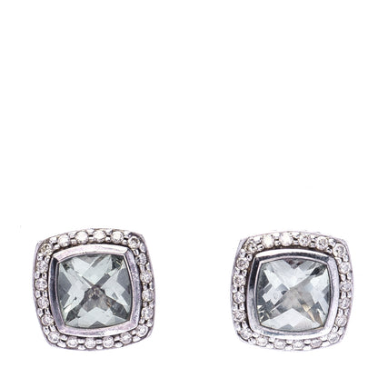 David Yurman Sterling Silver Diamond Prasiolite 7mm Petite Albion Earrings 1 of 6