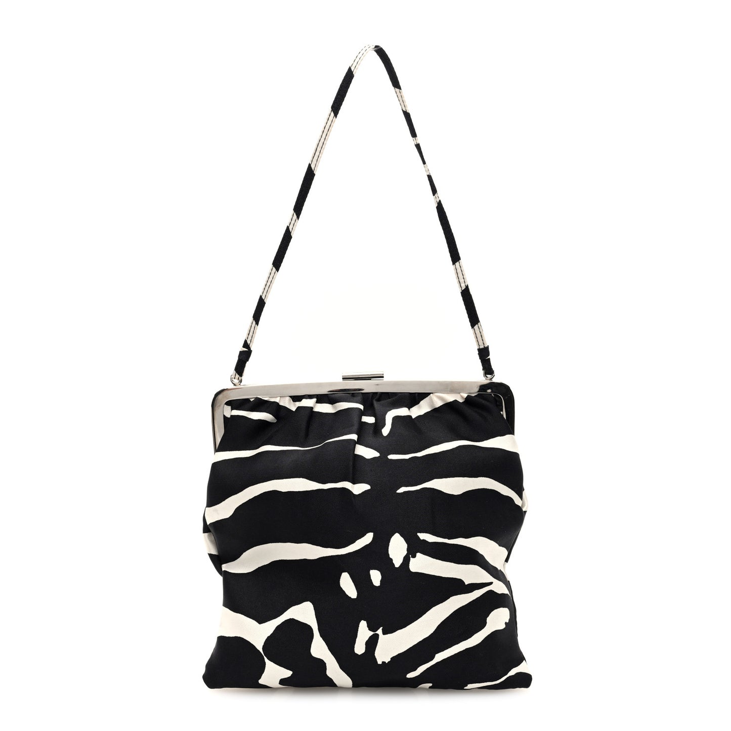Satin Zebra Print Chain Clutch Black
