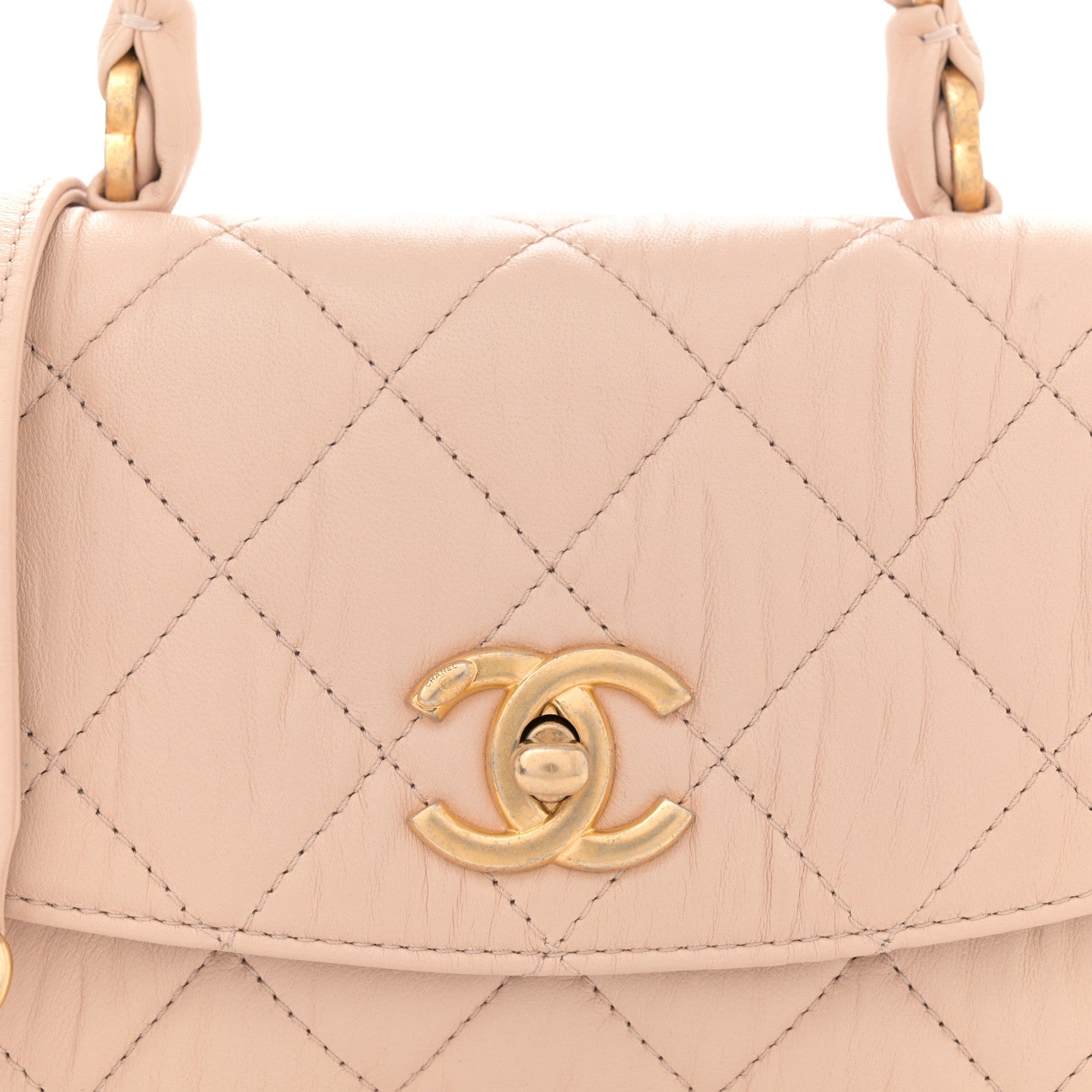 Chanel Crumpled Lambskin Quilted Mini CC Links Top Handle Flap Beige 8 of 11