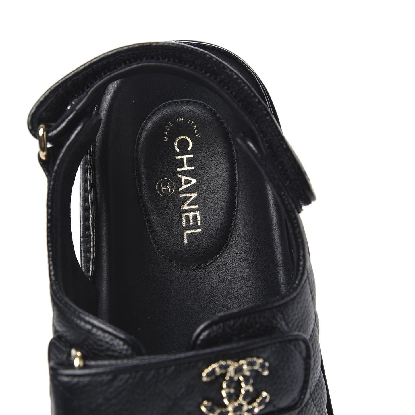 Grained Calfskin Velcro Dad Sandals 37.5 Black