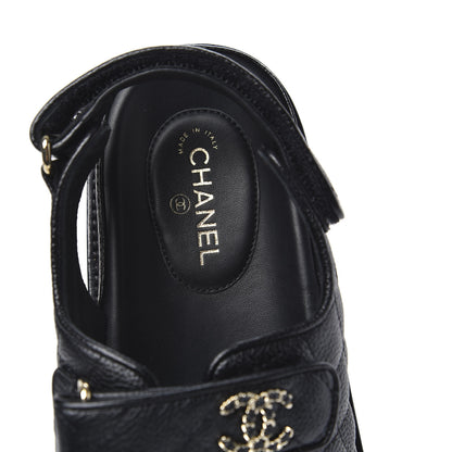 Chanel Grained Calfskin Velcro Dad Sandals 37.5 Black 6 of 8