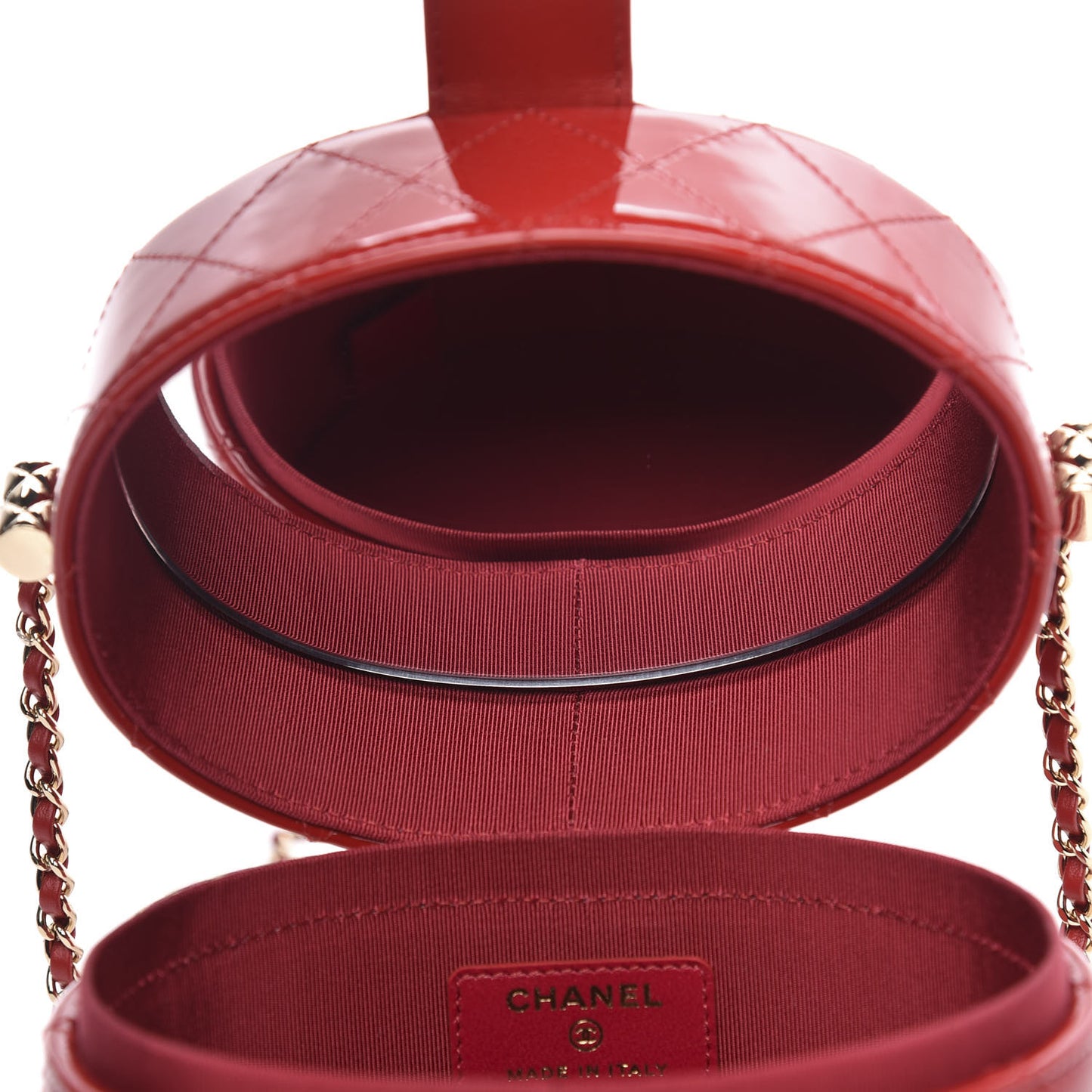 Patent Quilted Small Round Vanity With Chain Red