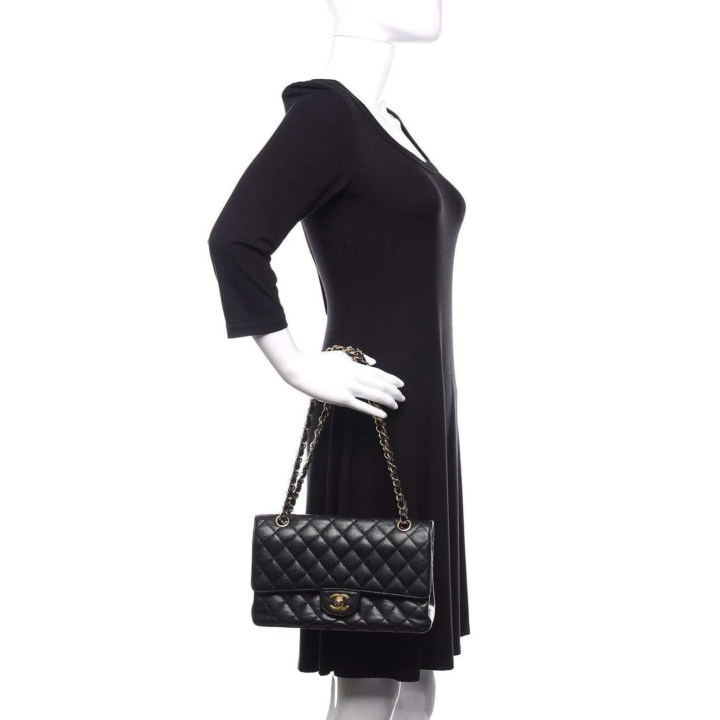 Caviar Quilted Medium Double Flap Black