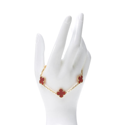Van Cleef & Arpels 18K Yellow Gold Carnelian 5 Motifs Vintage Alhambra Bracelet 2 of 7