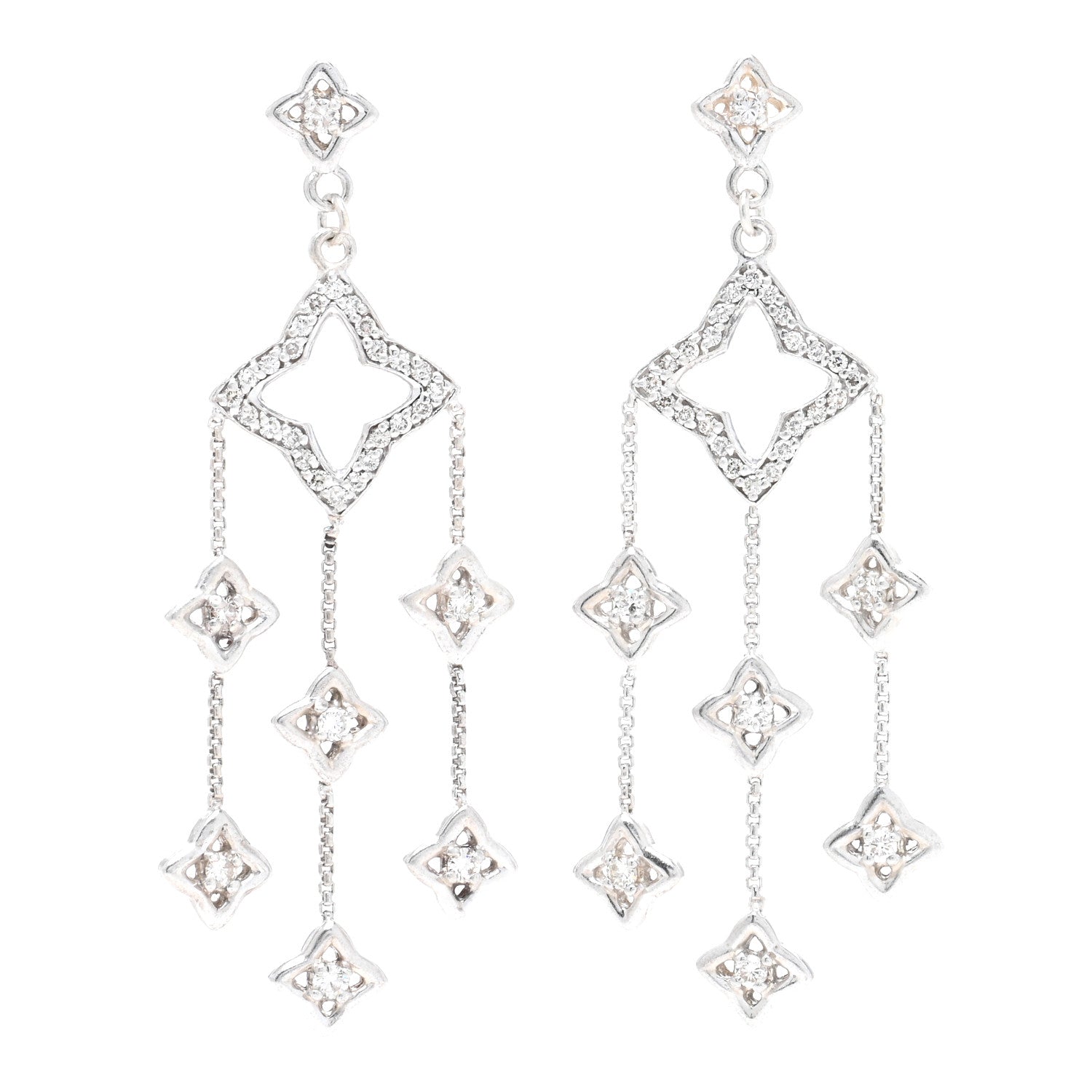 David Yurman Sterling Silver Diamond Quatrefoil Chandelier Earrings 1 of 4