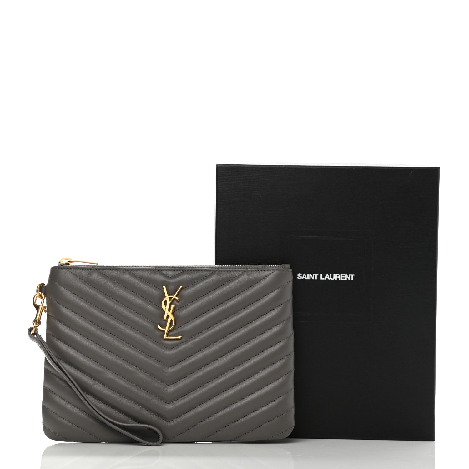 Saint Laurent Calfskin Matelasse Chevron Monogram A5 Wristlet Earth 8 of 8