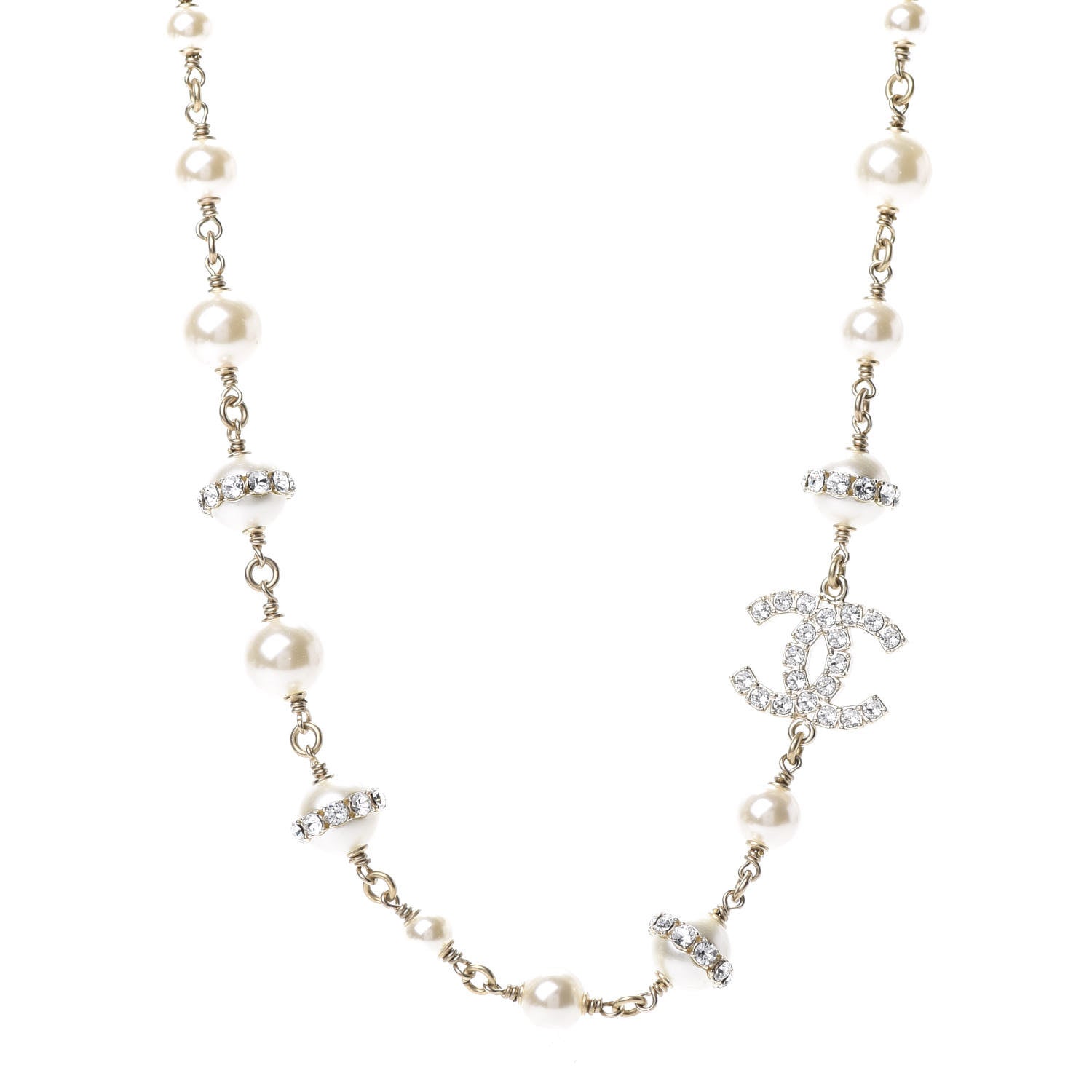 Chanel Crystal Pearl CC Long Necklace Gold 1 of 4