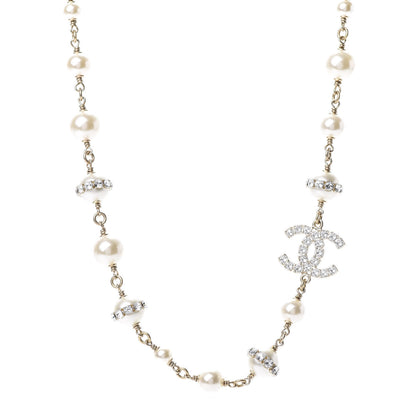 Chanel Crystal Pearl CC Long Necklace Gold 1 of 4
