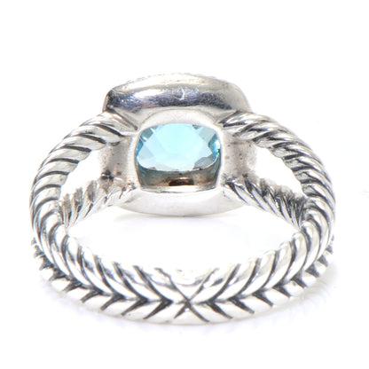 David Yurman Sterling Silver Diamond Blue Topaz 7mm Petite Albion Ring 53 6.5 4 of 6