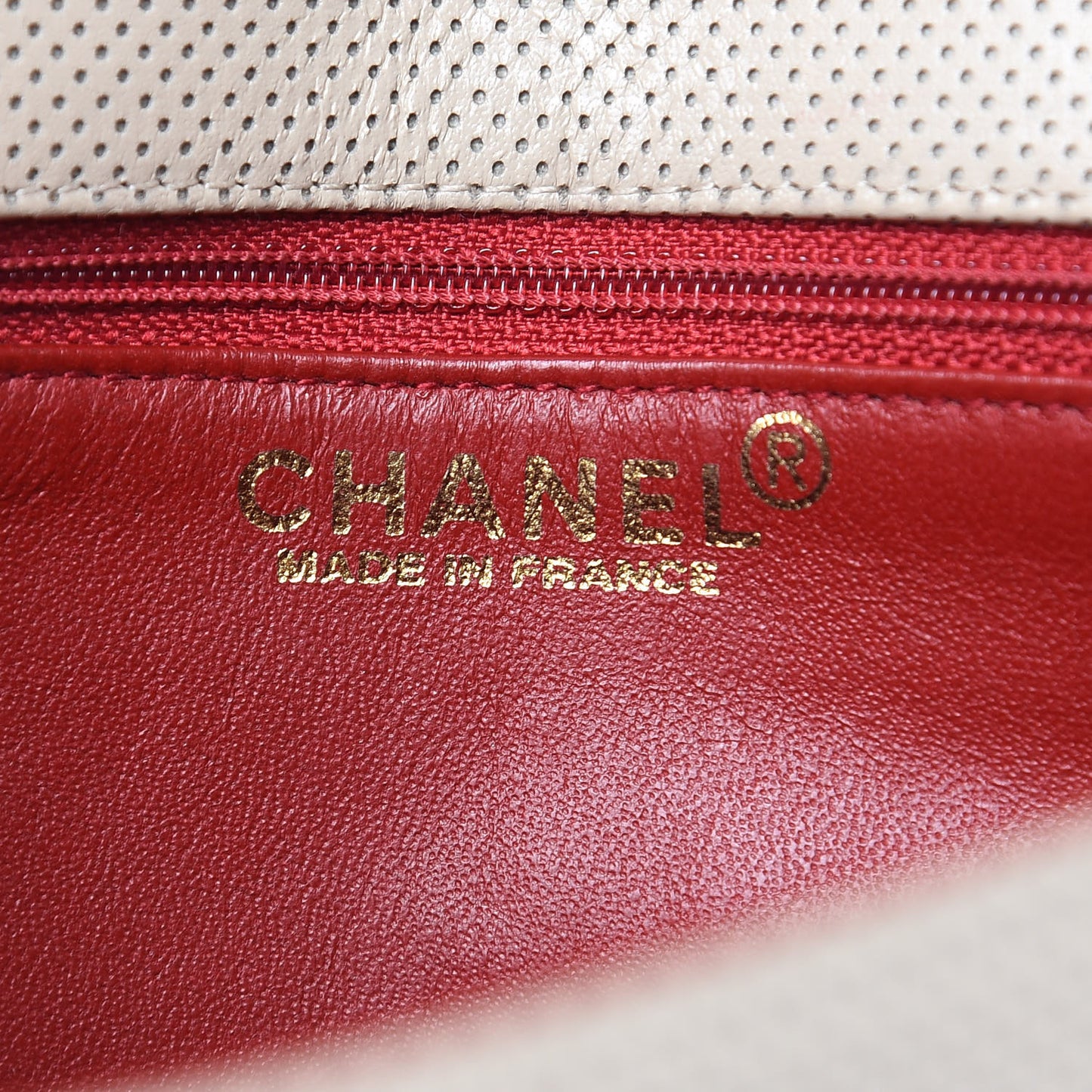 Lambskin Perforated Medium Single Flap Bag Red Beige
