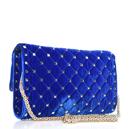 Valentino Garavani Velvet Rockstud Spike Wallet on Chain Acid Blue 3 of 6