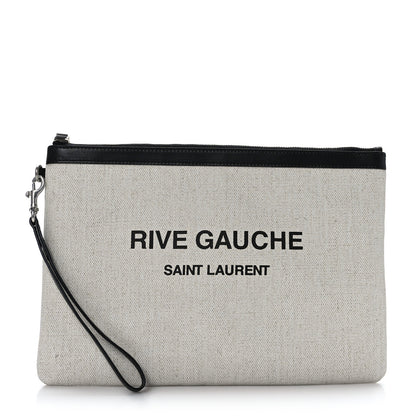 Saint Laurent Linen Canvas Rive Gauche Zipped Pouch Optic White 1 of 7