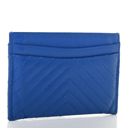 Chanel Caviar Chevron Quilted Card Holder Bright Blue 3 of 8