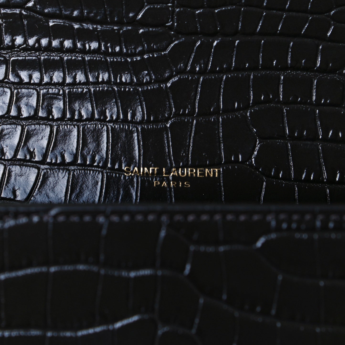 Calfskin Crocodile Embossed Small Classic Monogram Kate Tassel Satchel Pebble