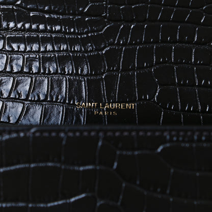 Saint Laurent Calfskin Crocodile Embossed Small Classic Monogram Kate Tassel Satchel Pebble 6 of 7