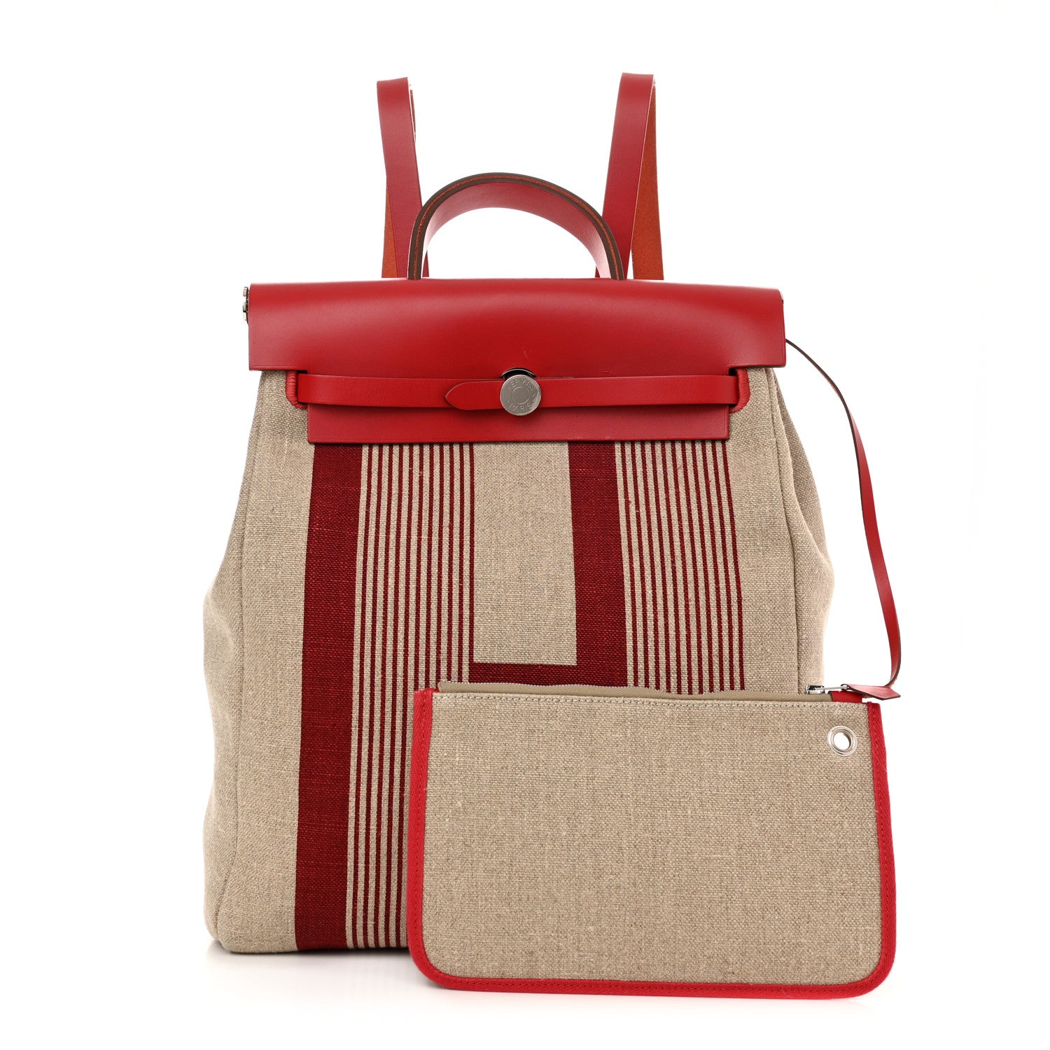 Hermes Vache Hunter Toile H Vibration Herbag a Dos Retourne Backpack Bordeaux Ficelle Rouge Piment 1 of 13