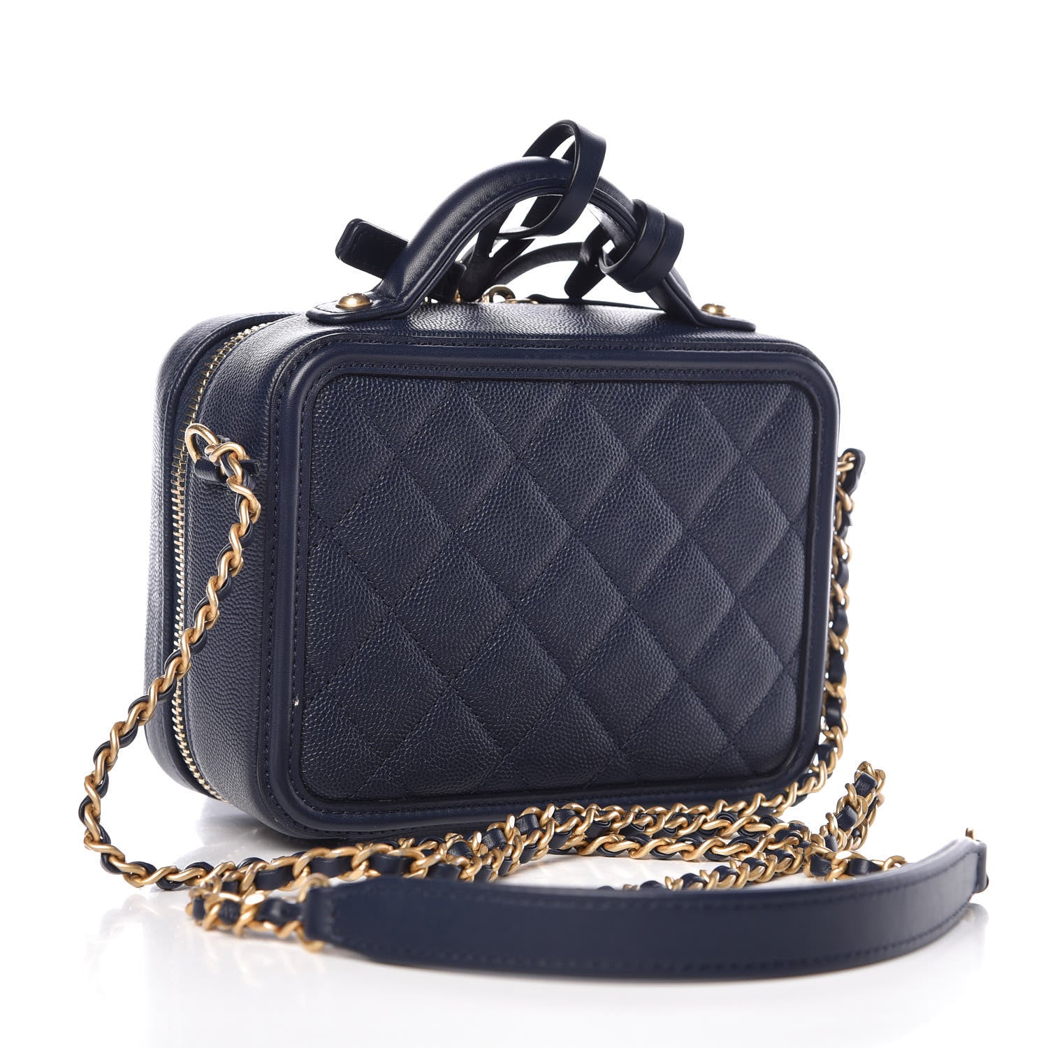 Chanel Caviar Quilted Small CC Filigree Vanity Case Navy 3 of 9