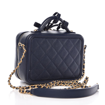 Chanel Caviar Quilted Small CC Filigree Vanity Case Navy 3 of 9