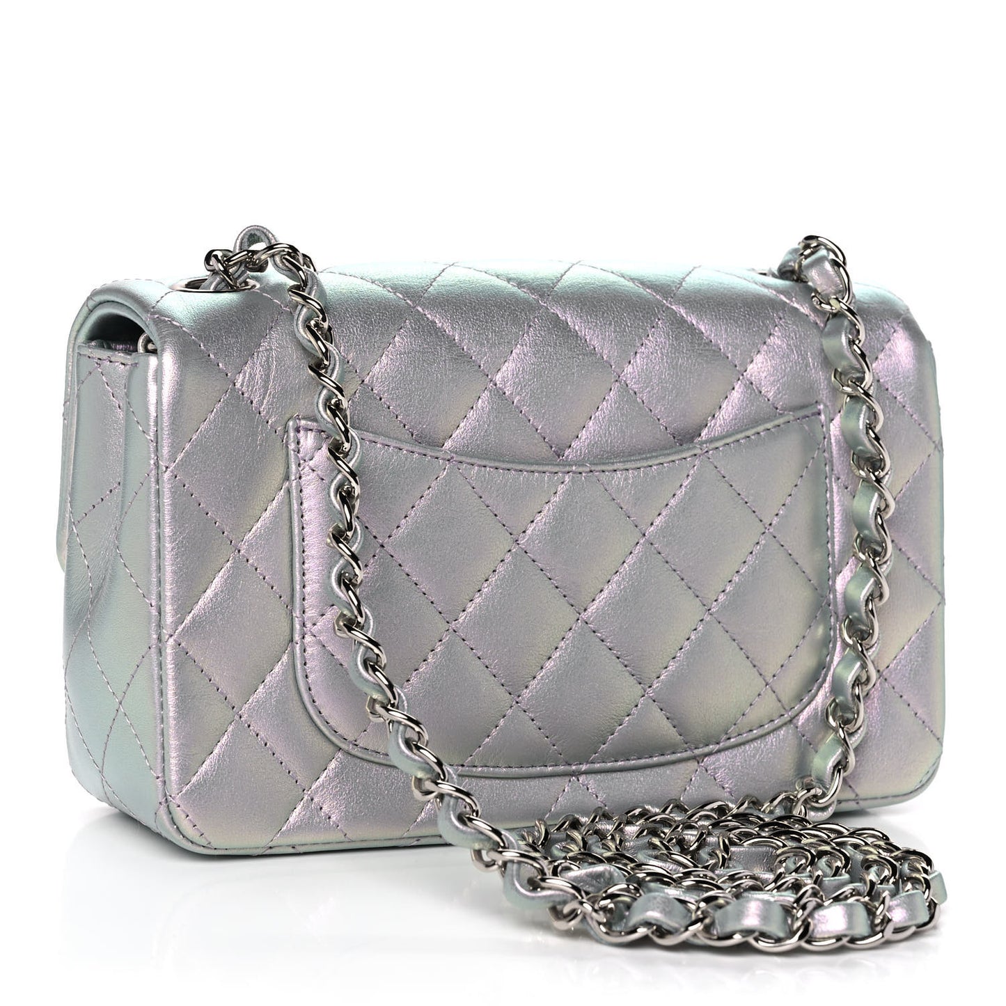 Iridescent Calfskin Quilted Mini Rectangular Flap Light Purple