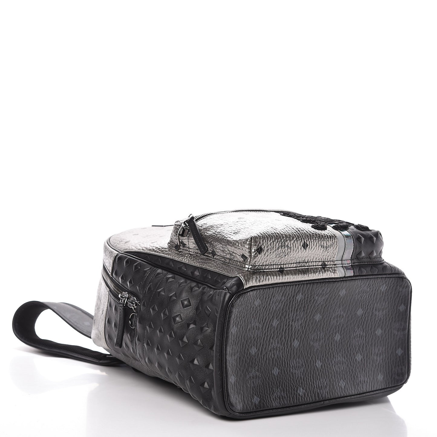 Metallic Visetos Calfskin Medium Studded Munich Lion Stark Backpack Silver Black