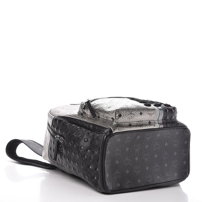 MCM Metallic Visetos Calfskin Medium Studded Munich Lion Stark Backpack Silver Black 4 of 11