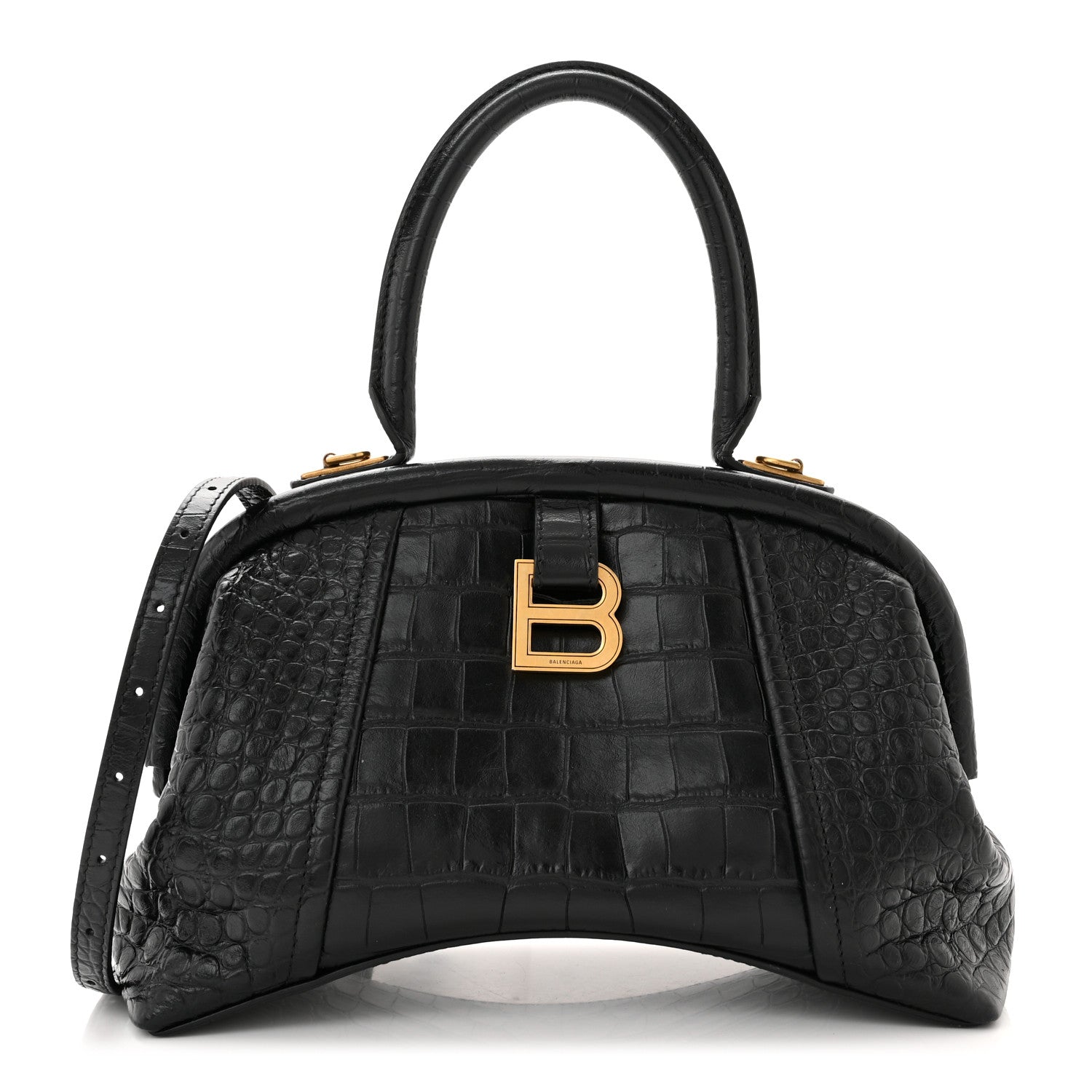 Balenciaga Extra Supple Calfskin Crocodile Embossed Small Editor Bag Black 1 of 9