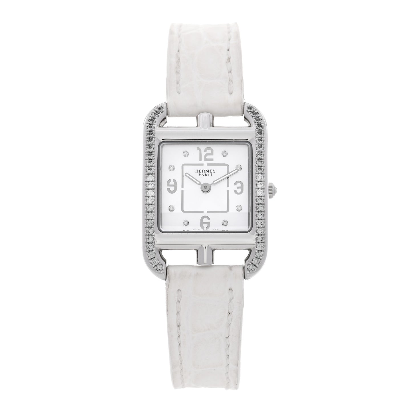 Stainless Steel Alligator Diamond Bezel Mother of Pearl 23mm Cape Cod Quartz Watch Blanc