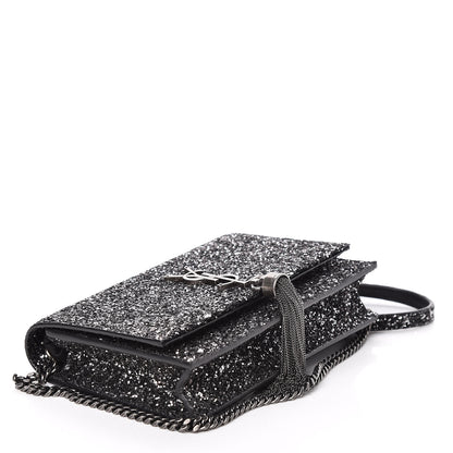 Saint Laurent Metallic Glitter Classic Monogram Kate Tassel Chain Wallet Gun Metal Black 4 of 8