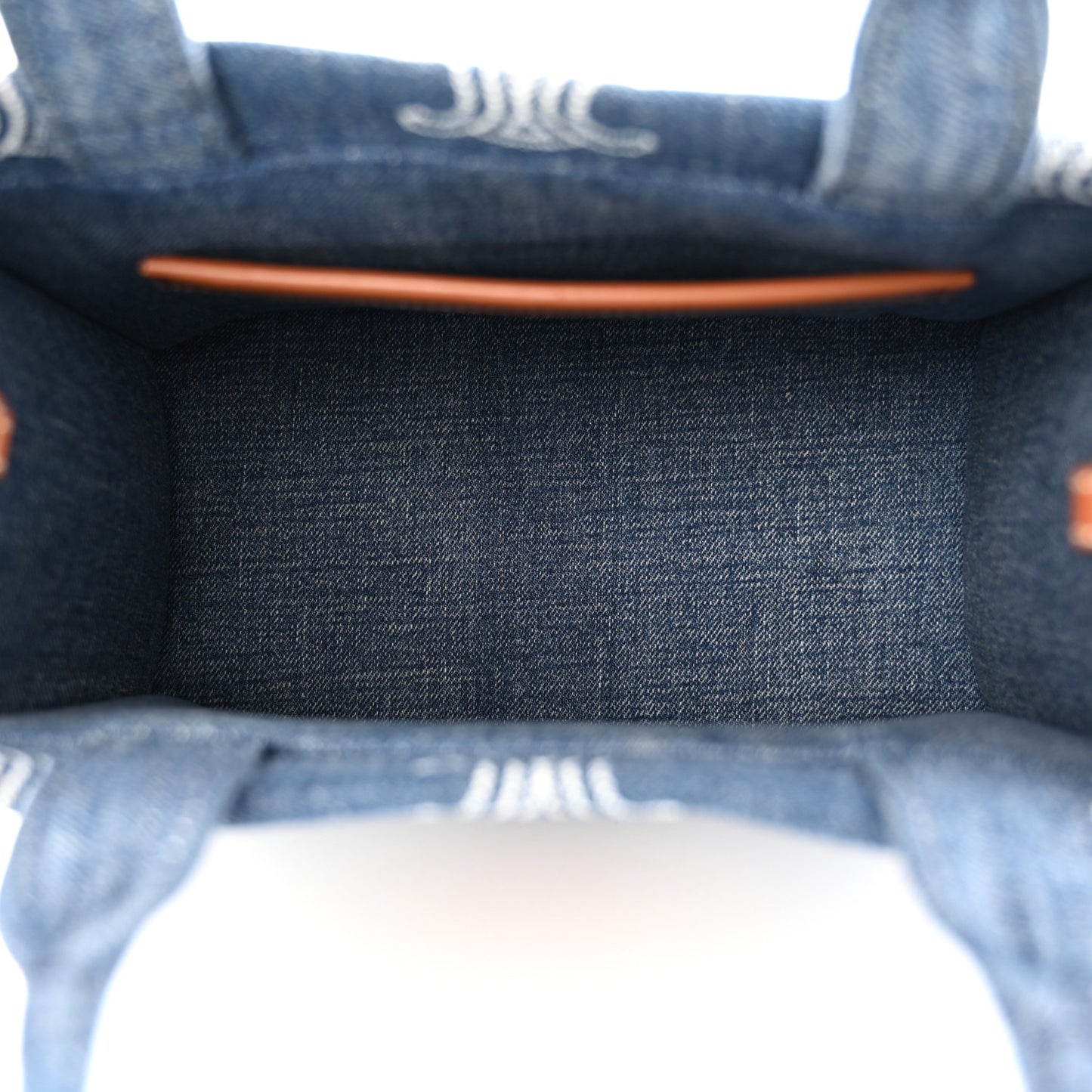 Denim Calfskin Triomphe Print Cabas Blue Tan