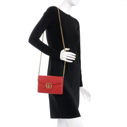 Gucci Calfskin Matelasse Mini GG Marmont Chain Wallet Hibiscus Red 2 of 9