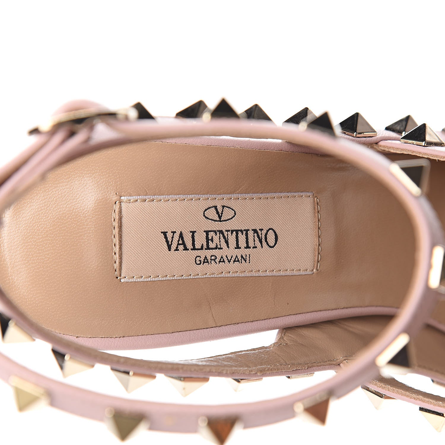 Valentino Garavani Pebbled Calfskin Rockstud Ankle Strap Pumps 36.5 Cipria 7 of 9