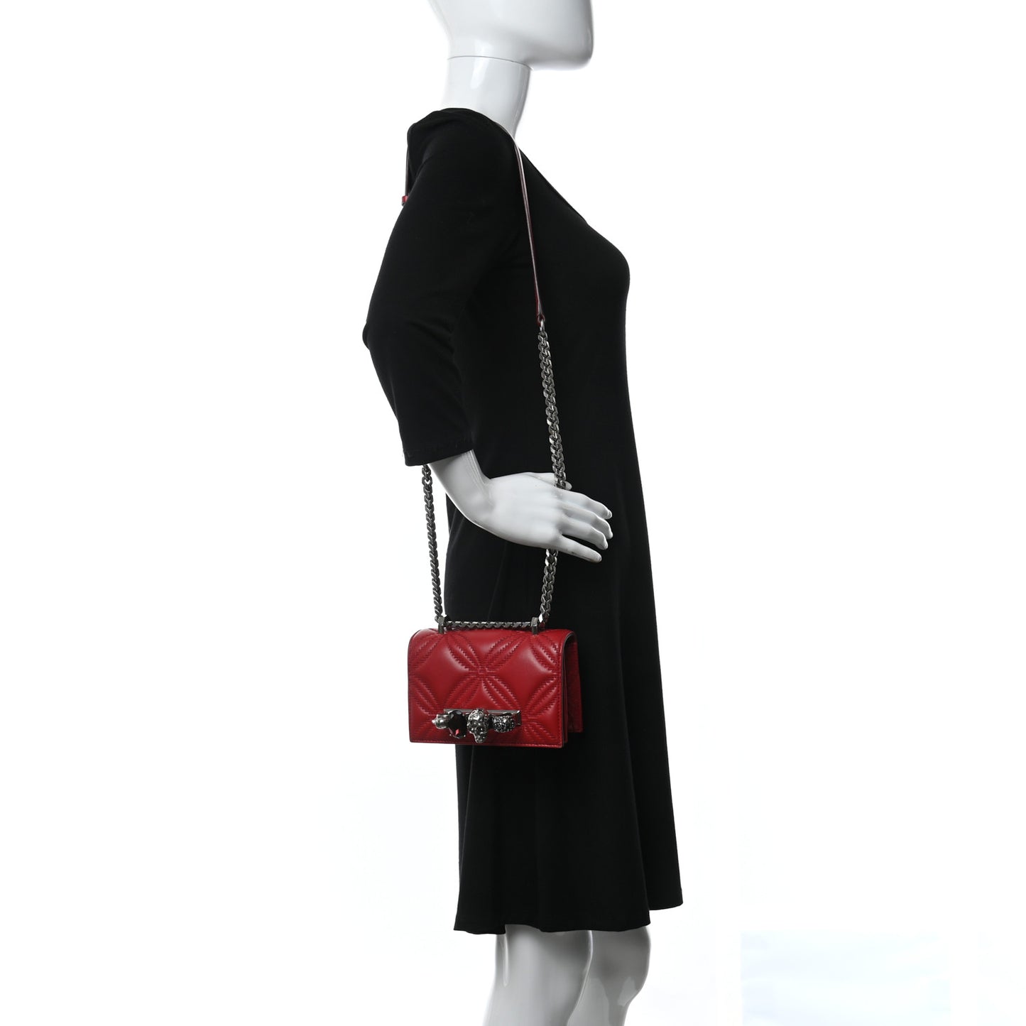 Lambskin Floral Stitched Knuckle Crossbody Bag Welsh Red