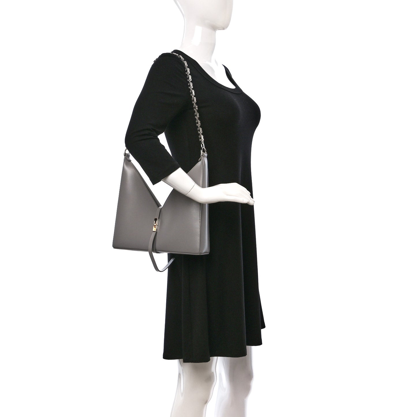 Box Calfskin Small Cut Out Shoulder Bag Cloud Grey