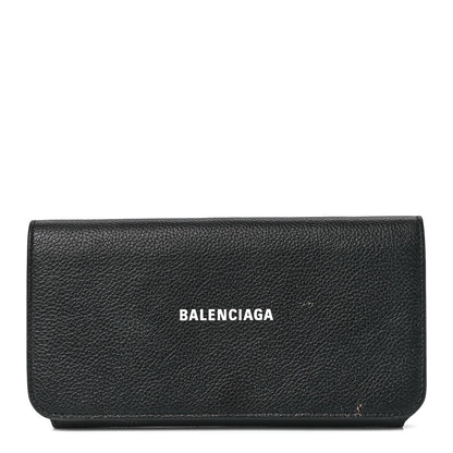 Balenciaga Grained Calfskin Logo Cash Thin Money Wallet Black White 1 of 12