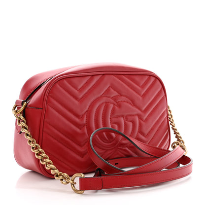 Gucci Calfskin Matelasse Small GG Marmont Chain Shoulder Bag Hibiscus Red 3 of 11
