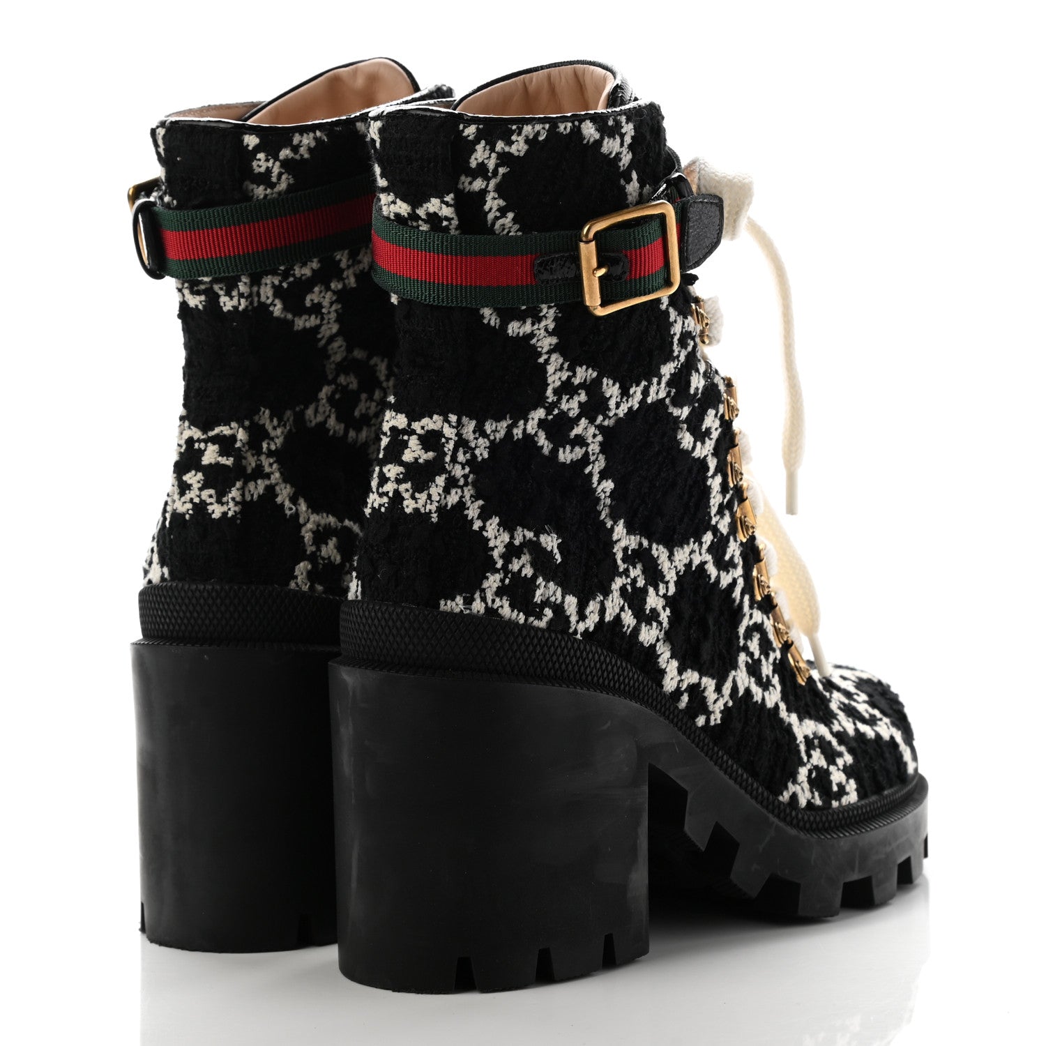 Gucci Tweed GG Monogram Lace Up Combat Ankle Boots 36.5 Black 4 of 8