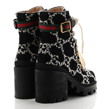 Gucci Tweed GG Monogram Lace Up Combat Ankle Boots 36.5 Black 4 of 8