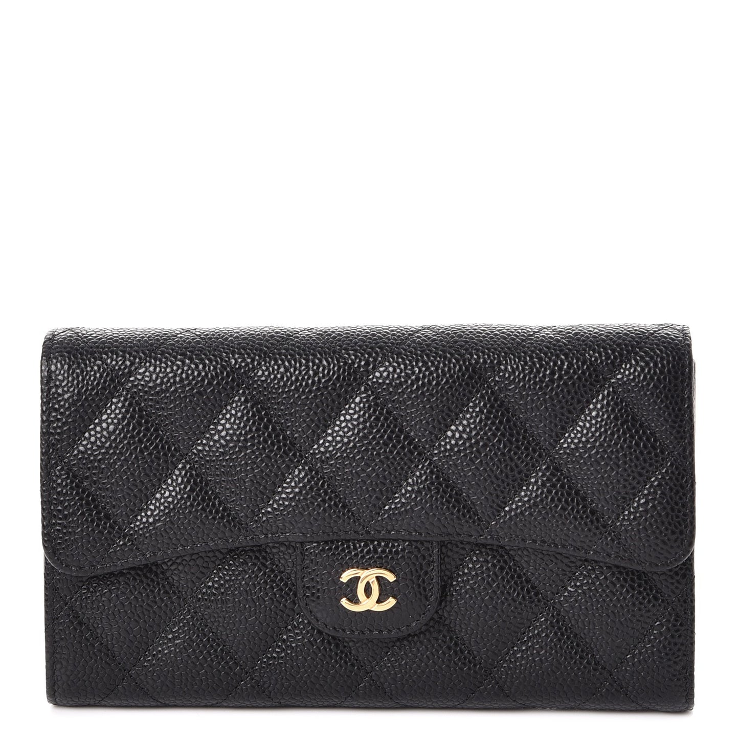 Caviar Quilted Large Flap Wallet Black