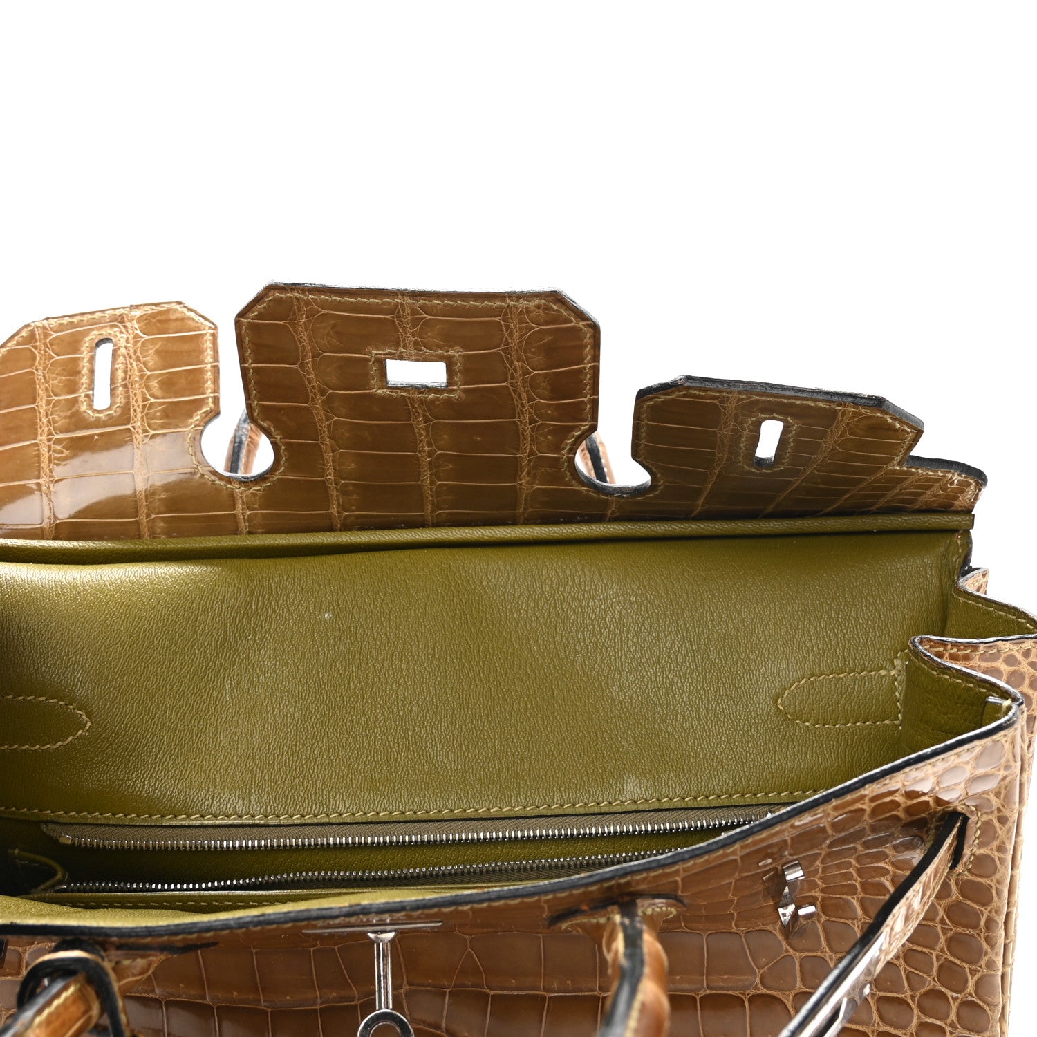 Hermes Shiny Porosus Crocodile Birkin 30 Ficelle Chartreuse 18 of 42