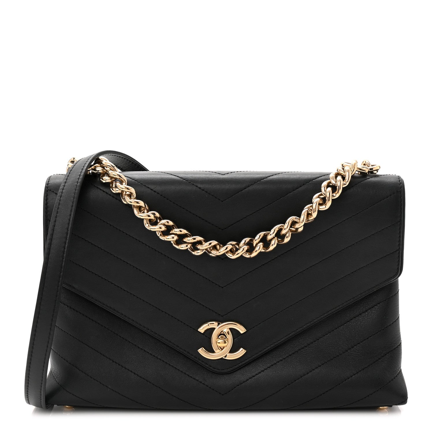 Chanel Calfskin Chevron Stitched Medium Coco Flap Bag Black 1 of 11