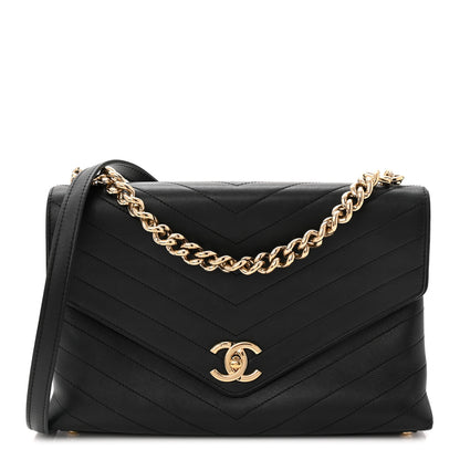 Chanel Calfskin Chevron Stitched Medium Coco Flap Bag Black 1 of 11