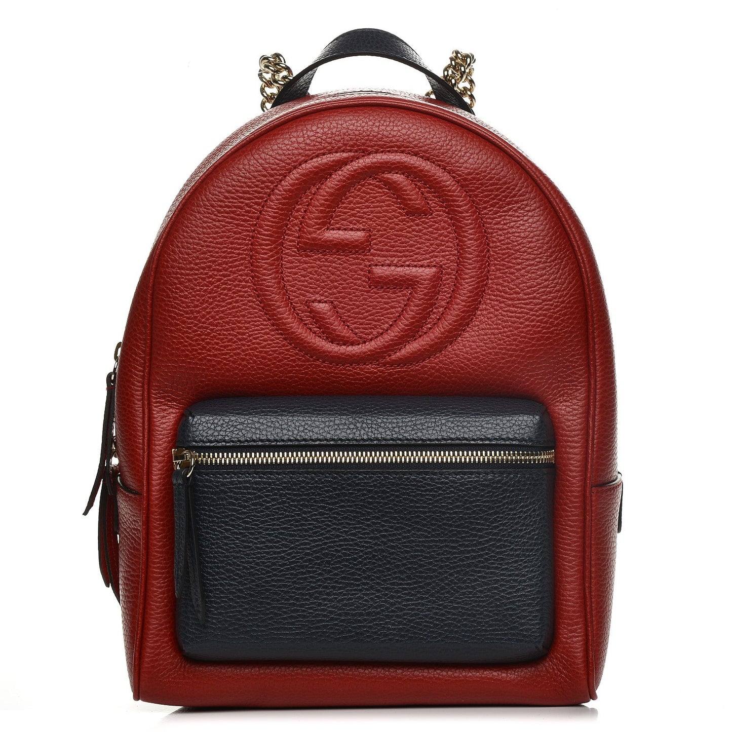 Pebbled Calfskin Bi-Color Soho Chain Backpack Red Navy