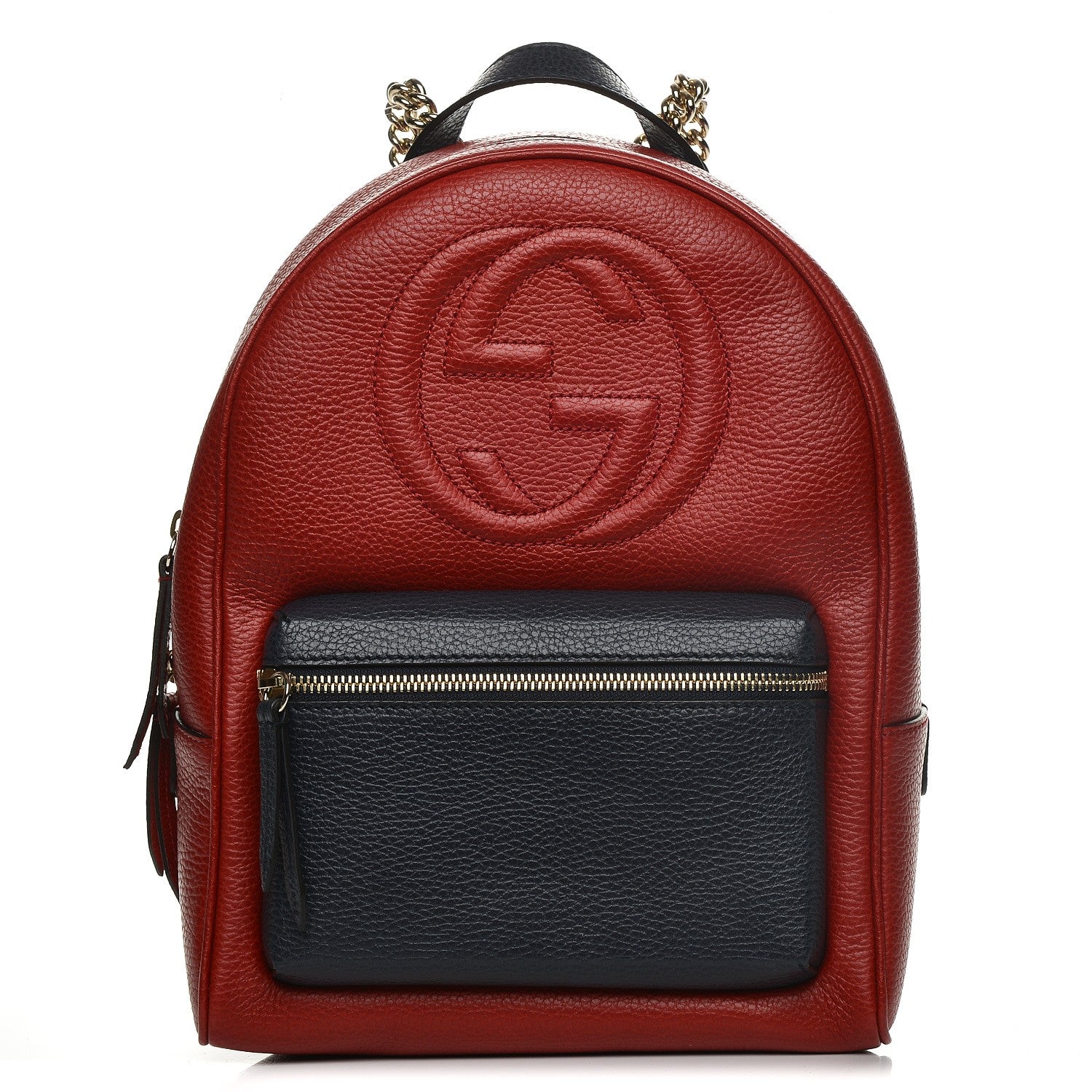Gucci Pebbled Calfskin Bi-Color Soho Chain Backpack Red Navy 1 of 7