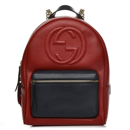 Gucci Pebbled Calfskin Bi-Color Soho Chain Backpack Red Navy 1 of 7