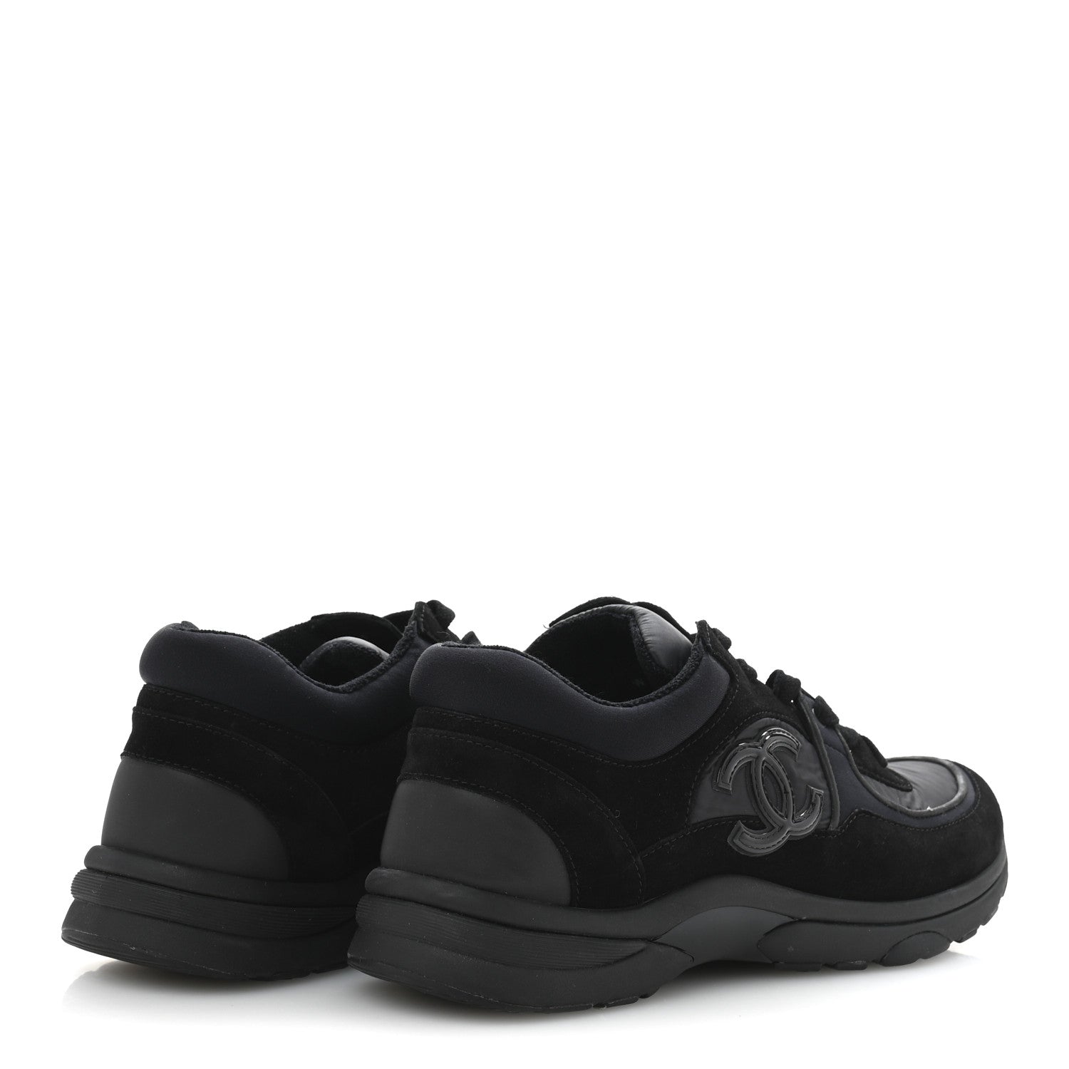 Chanel Fabric Calfskin Suede CC Sneakers 40 Black 5 of 10